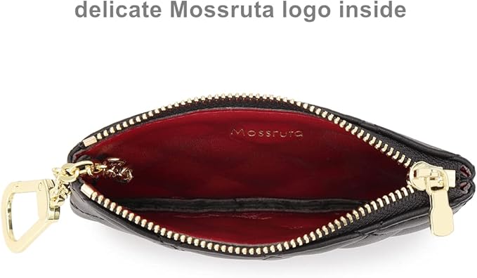 Premium Genuine Full Grain Leather Mini Coin Purse Keychain Pouch Card Holder for Men Women (Black Quilted - LG)