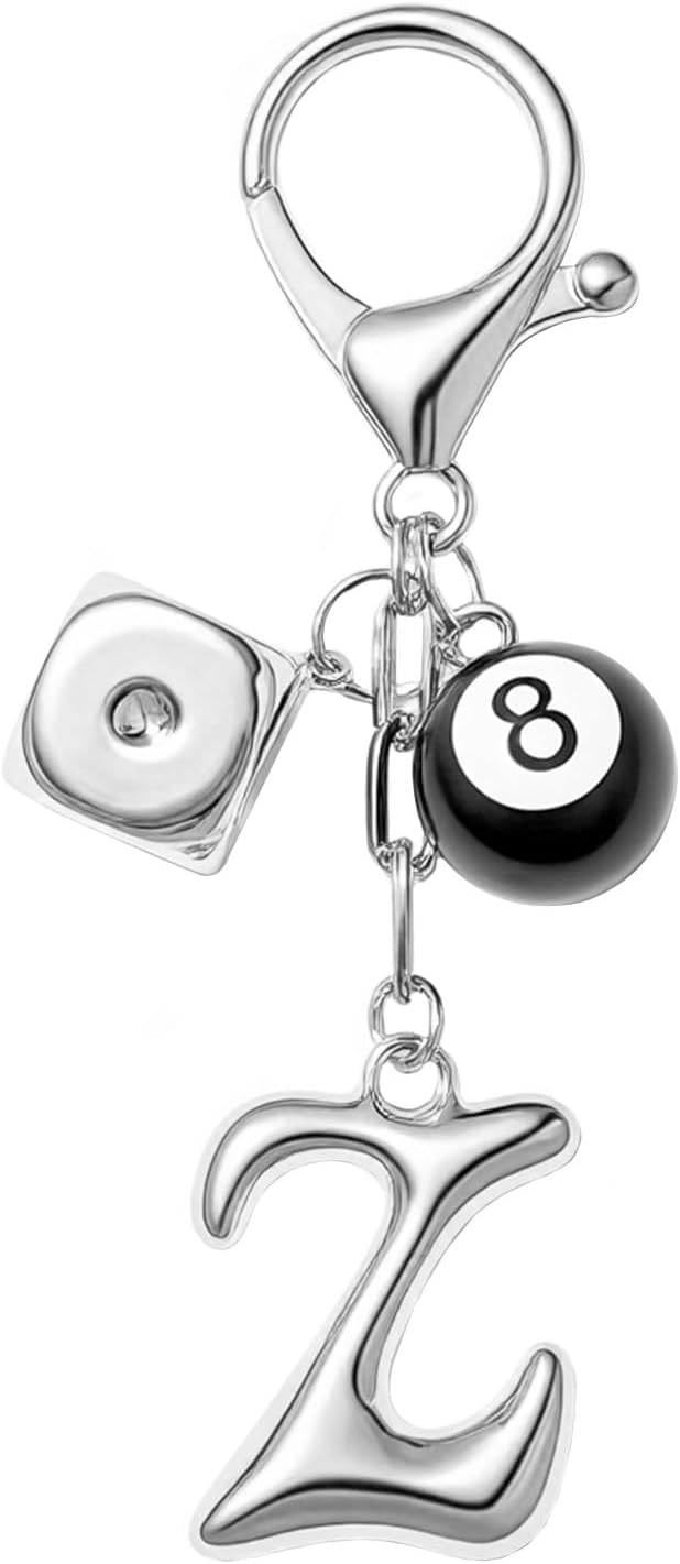 8 Ball Dice Keychain with Silver Bubble Initial - Y2K Aesthetic Cute Bag Purse Charms for Women