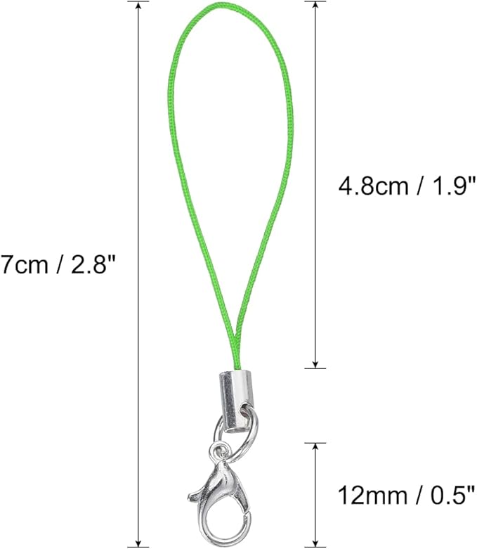 HARFINGTON 100Pcs Clasp Cords Clasp Strap Lanyard Charm Short Finger Rope with Lobster Clasp for Cellphone Cases Keychain DIY Jewelry Making, Green
