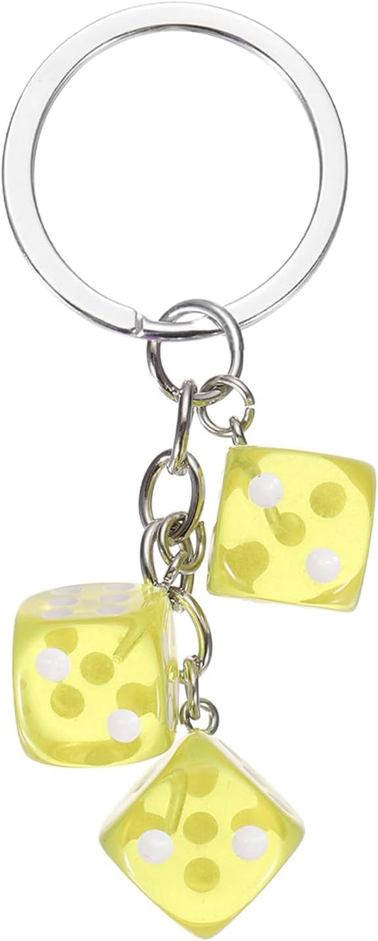PATIKIL Lucky Dice Keychain Charm, Resin 3D Cube Square Mini Dice Keyrings with 3 Pendants for Bag