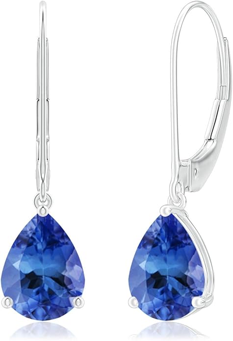 ANGARA Natural Tanzanite Earrings for Women | Solitaire Pear-Shaped Tanzanite Leverback Earrings in 14K Solid Gold/Platinum | December Birthday, Anniversary, Gemstone Jewellery Gift