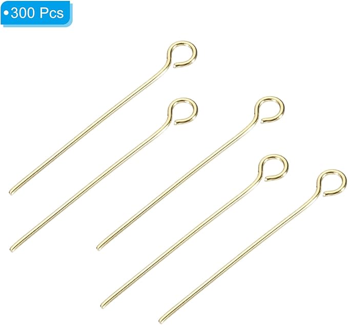 PATIKIL 300pcs Stainless Steel Eye Pins 0.6mm/24 Gauge 25mm Earring Flat Headpins for Jewelry Making Supplies Jewelry Findings, DIY Craft, Necklace, Gold