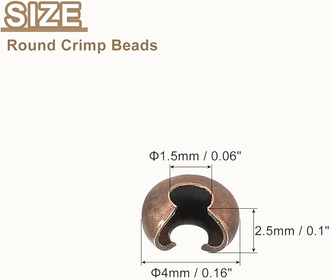 uxcell 100pcs Crimp Bead Covers, 3mm/0.12" Half Round Open Crimp Beads Knot Cover Metal Small Loose Beads End Tip for Bracelet Jewelry Making Craft DIY, Red Bronze