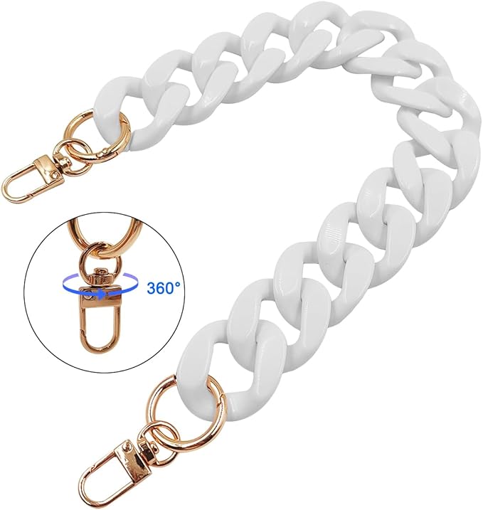 DaKuan 2 Pack White Acrylic Large Flat Bag Chains - 15.7" Handbag Strap & 23.5" Adjustable Shoulder Strap | Detachable Replacement Straps for Tote Bags, Purses, Clutches, DIY Crafts