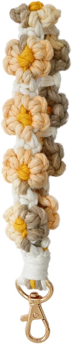 Macrame Keychain Handmade Wristlet Keychain Wrist Lanyard for Keys Cute flower keychain Key Chain for Women
