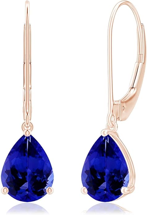 ANGARA Natural Tanzanite Earrings for Women | Solitaire Pear-Shaped Tanzanite Leverback Earrings in 14K Solid Gold/Platinum | December Birthday, Anniversary, Gemstone Jewellery Gift