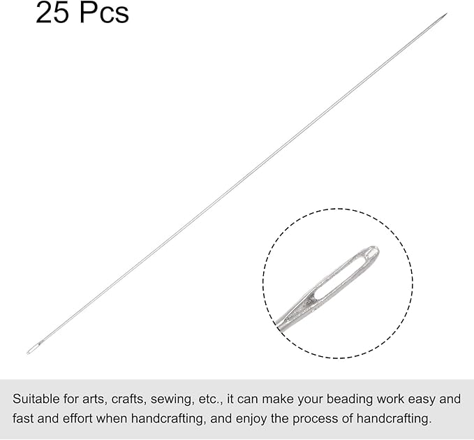 uxcell 25Pcs Beading Needles Fine Thin Long Straight Sewing Embroidery Threads Stainless Steel 4.72 Inch 0.6mm Wire Diameter