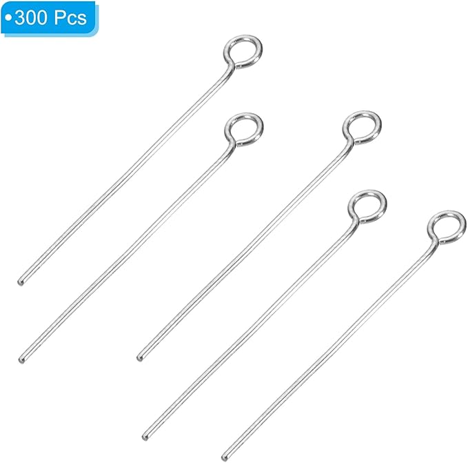 PATIKIL 300pcs Stainless Steel Eye Pins 0.6mm/24 Gauge 28mm Earring Flat Headpins for Jewelry Making Supplies Jewelry Findings, DIY Craft, Necklace, Silver