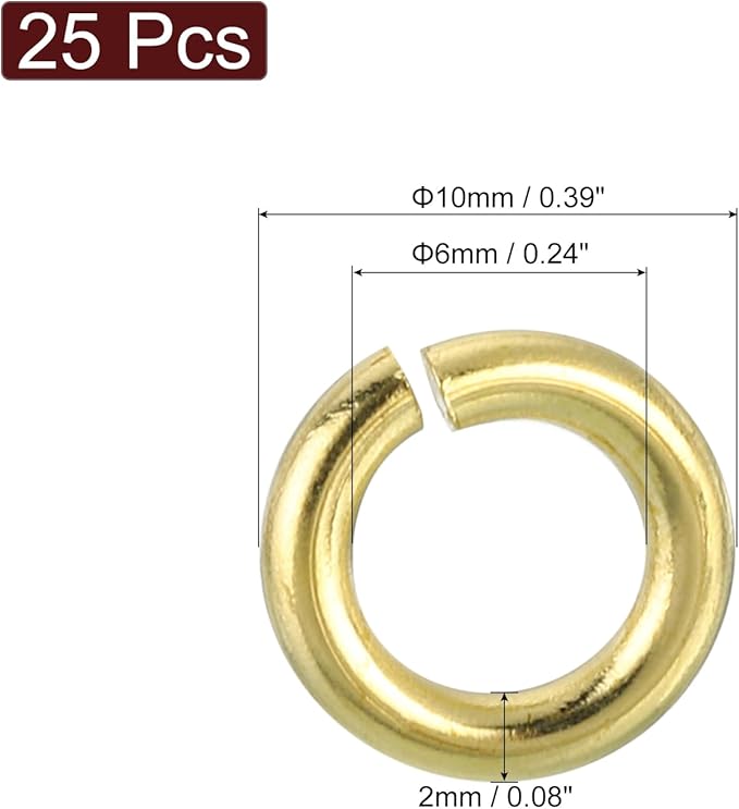 uxcell 25Pcs Open Jump Rings, 10mm/0.39" OD Brass Jump Ring Connectors 2mm Thick O Rings for Necklaces Bracelet Jewelry Making Keychain DIY Craft, Gold Tone