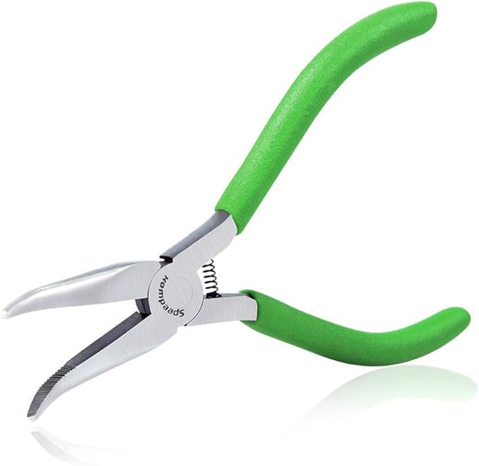 SPEEDWOX Mini Bent Nose Pliers for Jewelry Making 4-1/2 Inches 45 Degree Curved Serrated Jaws Small Thin Needle Nose Micro Chain Nose Pliers Precision Fine Pliers Professional Beading Tool Hobby Craft