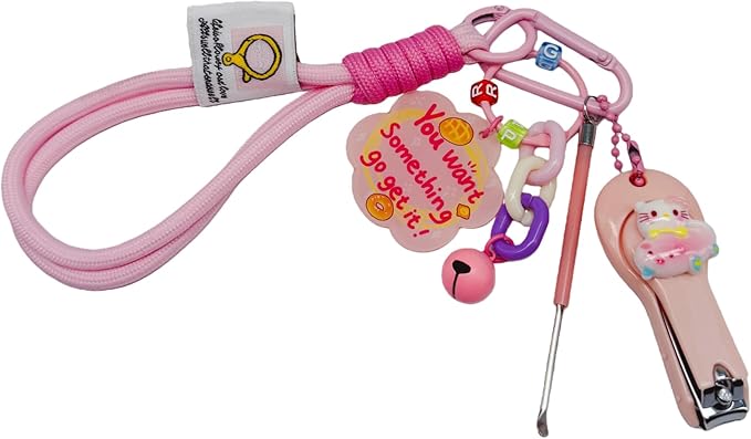 Cute Keychain with Nail Clipper Ear Pick for Women Girls Cute Key Chain Wristlet Cartoon Keychain Lanyard
