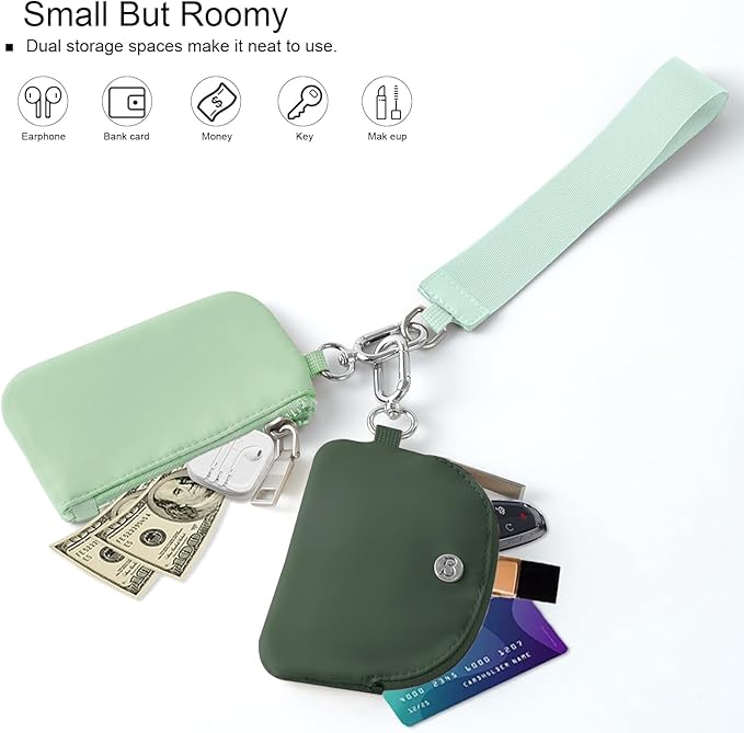 Babysun Mini Zip Around Dual Pouch Wristlet With 2 Straps Wristlet Keychain Wallet for Women Coin Purse Small Cute for Teen Girl