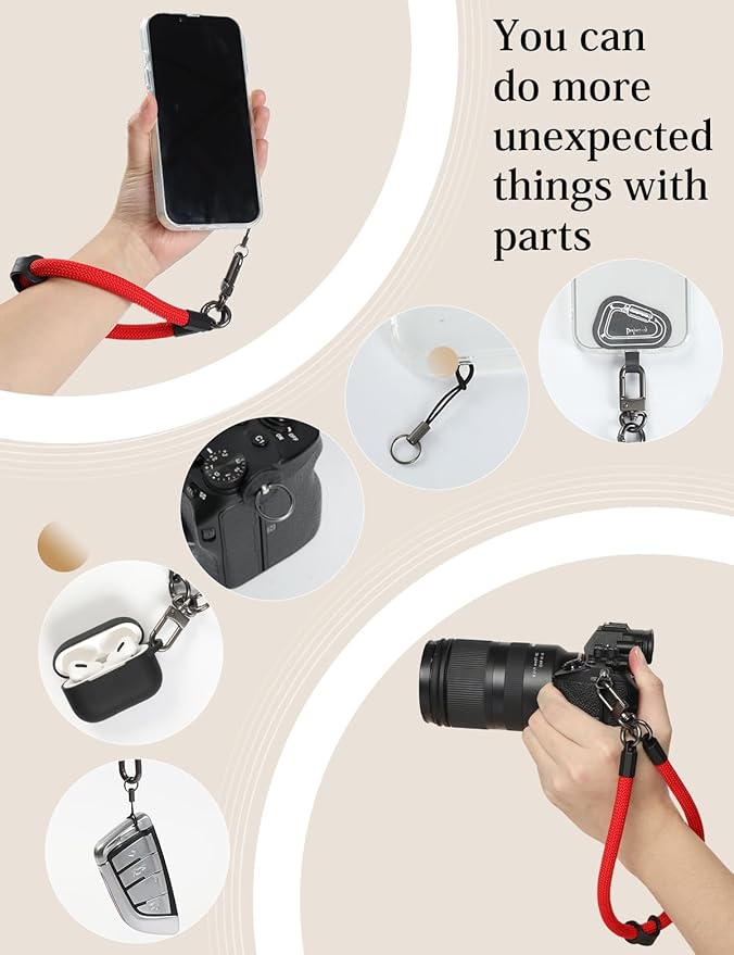 project-cb Hand Wrist Phone Strap,Phone Lanyard Patch ×2,Cell Phone Case Holder,Wristlet Strap for Key,AirPods,Camera (White-Black, 12inch)