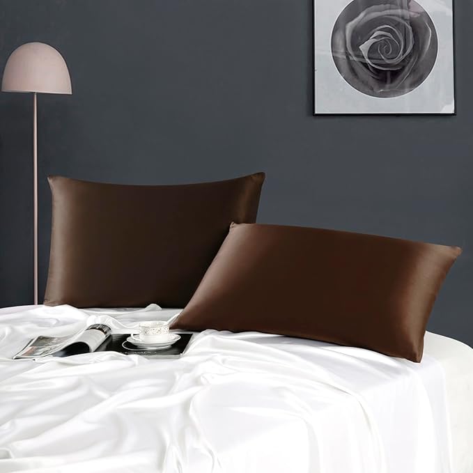 ZIMASILK 100% Pure Mulberry Silk Pillowcase for Hair and Skin Health,Soft and Smooth,Both Sides Premium Grade 6A Silk,600 Thread Count,with Hidden Zipper,1pc(Standard 20''x26'',Chocolate)