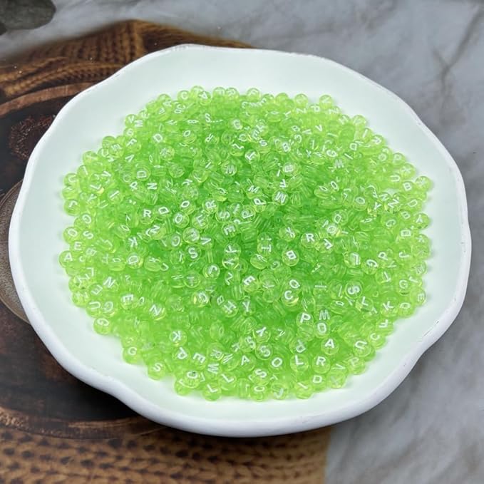 1000pcs Round Letter Beads 4x7mm Acrylic Alphabet Beads Spacer Beads for Jewelry Making Bracelets Necklace Earring Key Chains DIY Craft(I-White Letter Light Green Bead)