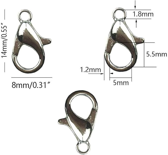 200Pcs Lobster Claw Clasps, 14x8mm Metal Alloy Lobster Clasps, Lobster Clasps for Jewelry Making,Keychains,Bracelet and for DIY Jewelry Necklace Clasps and Closures(Nickel)