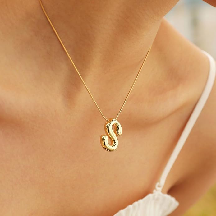 PANSHI Gold Initial Necklaces Gifts for Teen Girls Women Girlfriend Teen Girl Gifts Trendy Stuff Layered Bubble Letter Necklace Gold Jewelry Birthday Gift