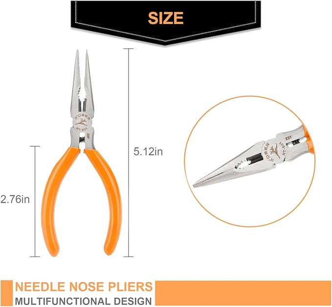 Rongon Small Needle Nose Pliers 5 Inch Precision Long Nose Plier Jewelry Pliers Tools Craftsman Tool Kit for Bending Wire, Handcraft, PCB Board, Working in Tight Areas