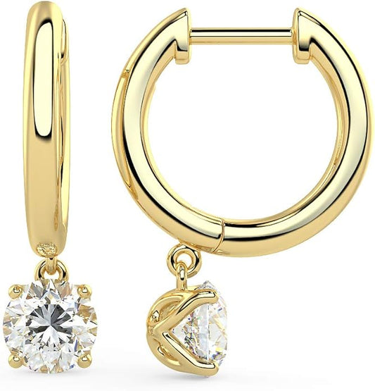1/2 to 4 Carat Lab Grown Diamond Huggie Hoop Earrings for Women I 14k Gold Earrings (G-H, VS1-VS2, 0.50 to 4.00 cttw) Dangling Drop I Brilliant Cut Diamond Hoops by Carbon Atelier