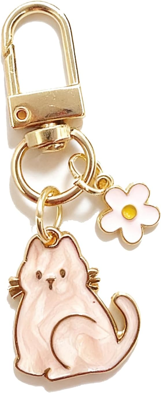 Cat Keychain For Women, Enamel Flower Shell Pearl Colorful Flow Hemp Cartoon Small And Cute Charm Gift Accessories