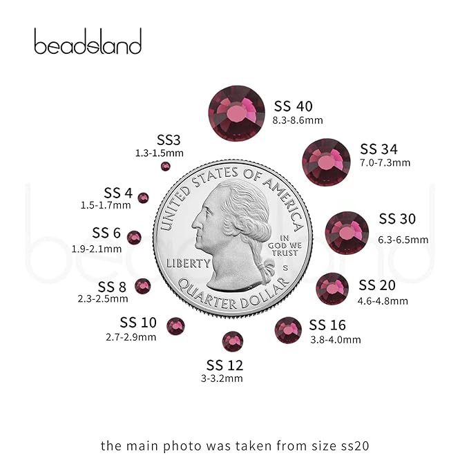 Beadsland 288pcs Flat Back Crystal Rhinestones Round Gems for Nail Art and Craft Glue Fix, Amethyst, SS34,7.1-7.3mm