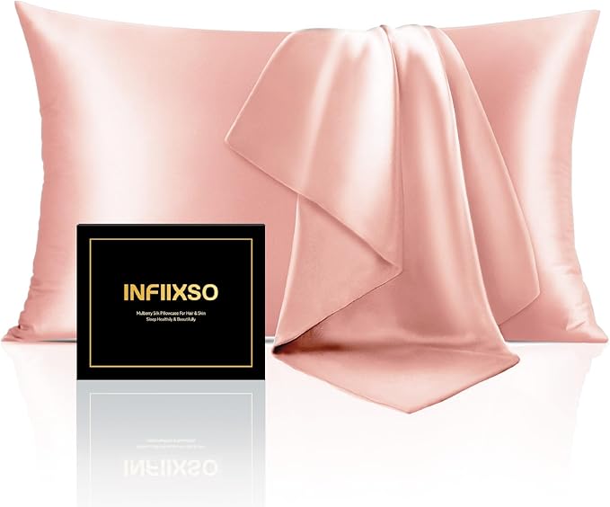 INFIIXSO Mulberry Silk Pillowcase for Hair and Skin, Silk Pillow Cases King Size with Hidden Zipper 20"x40", Extraordinary Smooth and Soft Cooling Pillow Cases for Hot Sleepers(Rose Pink, 1 Pack)