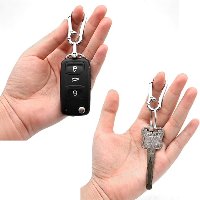 Multifunctional Car and Home Keychain Black Genuine Leather Key Chain and Metal Key Rings for Men Women, with 360 Degree Rotatable Snap Swivel and Anti-lost Screw