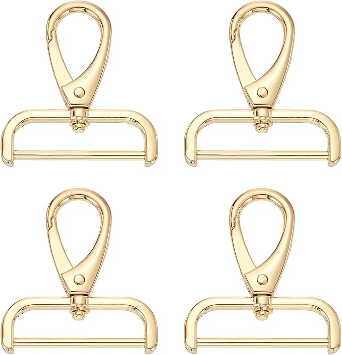 HARFINGTON 4pcs Detachable Snap Hook Swivel Clasp 1 1/2" (38mm) Zinc Alloy Lobster Claw Clasp for Keychain Lanyard Purse DIY Purse Strap, Light Gold