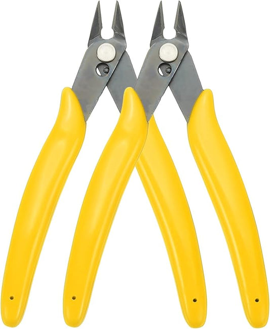 HARFINGTON 2pcs 5" Flush Cut Pliers Small Precision Wire Cutter Side Cutter Diagonal Cutting Pliers for Jewelry Model Electronic 3D Print, Yellow