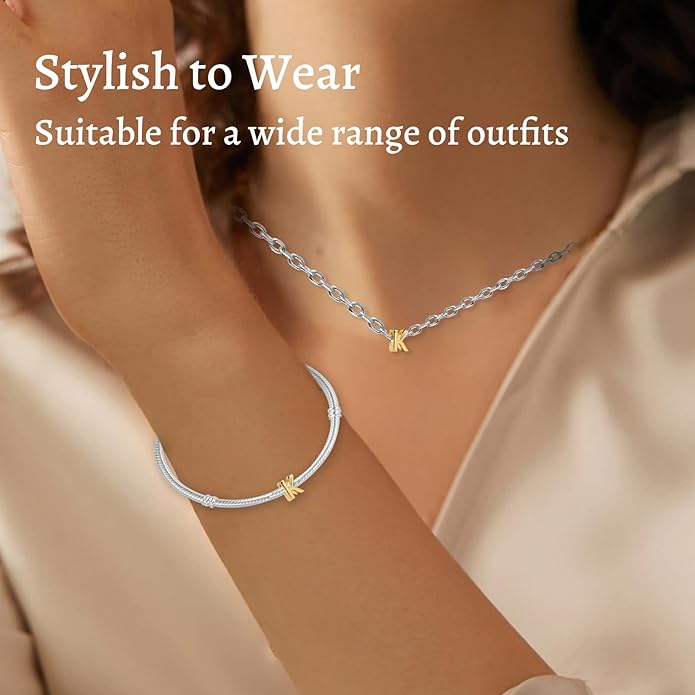S925 A-Z 14K Gold Plated Initial Letter Alphabet Charms for Pandora Bracelets and Necklaces Women, Gifts for Couple Family Friend on Birthday Anniversary Christmas Mothers Valentine's Day Grad