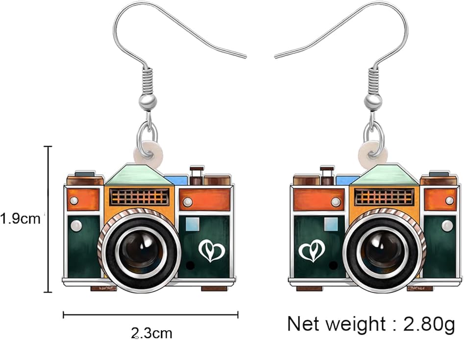 Acrylic Camera Earrings 80s 90s Camcorder Vintage Dangle Lightweight Jewelry Retro Digital Photography For Women Charm Gifts