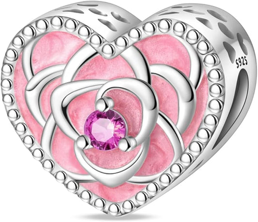 HONGRUI 925 Sterling Silver Charm for Bracelets Necklace Fashion Heart Bow Flower Family Butterfly Pendant Bead Charm for Women Festival jewelry gifts