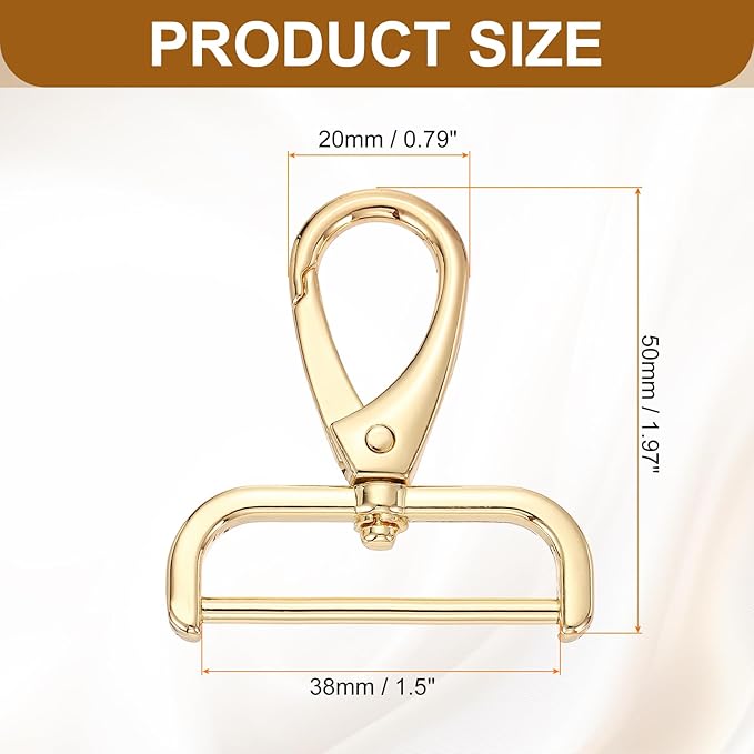 HARFINGTON 6pcs Detachable Snap Hook Swivel Clasp 1 1/2" (38mm) Zinc Alloy Lobster Claw Clasp for Keychain Lanyard Purse DIY Purse Strap, Light Gold