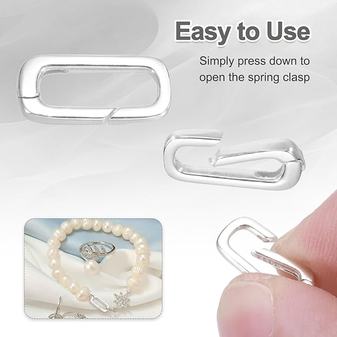 PATIKIL 14x6mm 925 Sterling Silver Spring Gate Rings, 2Pcs Tiny Oval Spring Clasps Necklace Enhancer Shortener Closures Connector for Jewelry Making Necklaces DIY, Silver Tone