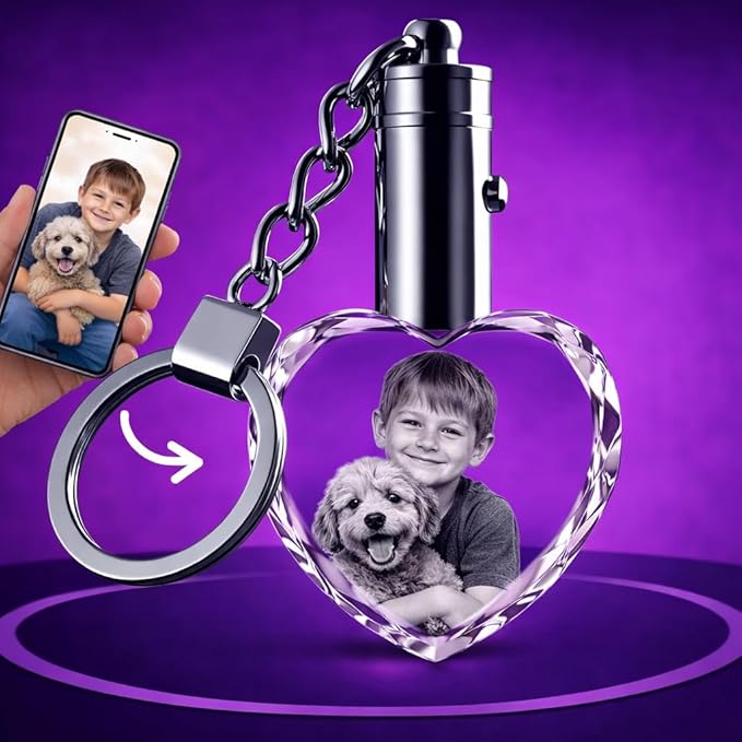 Personalized Crystal Keychain Photo with LED Colorful Light Laser Etched Key Chain