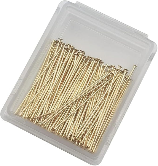 INSPIRELLE 100PCS Gold Plated Brass Flat Head Pins 22 Gauge Satin Pins for DIY Jewelry Making Findings - 25mm (1 Inch) Long