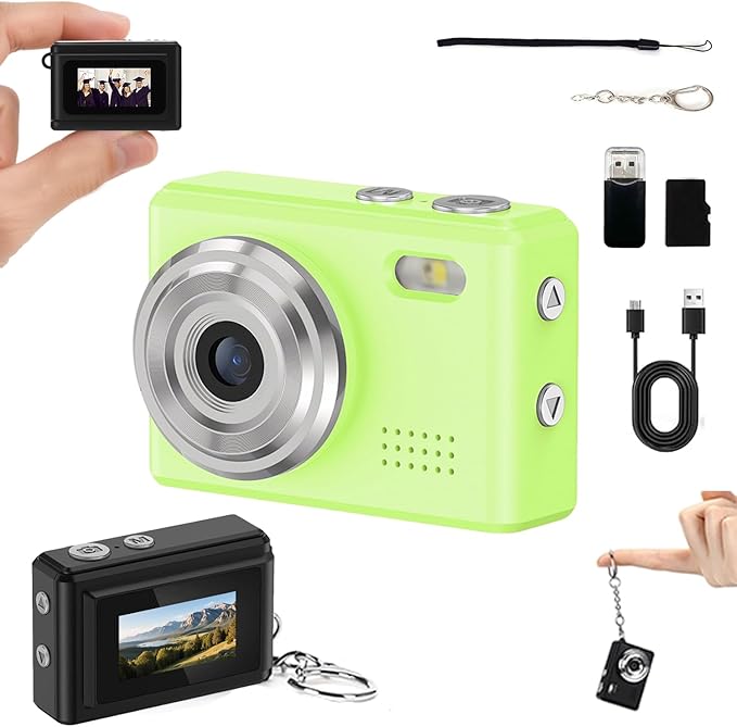 Mini Digital Camera Keychain Tiny Pixel Hd 1080p Retro Keychain Camera Micro Portable That Works Camera for Travel Study Recording (Green 64G)