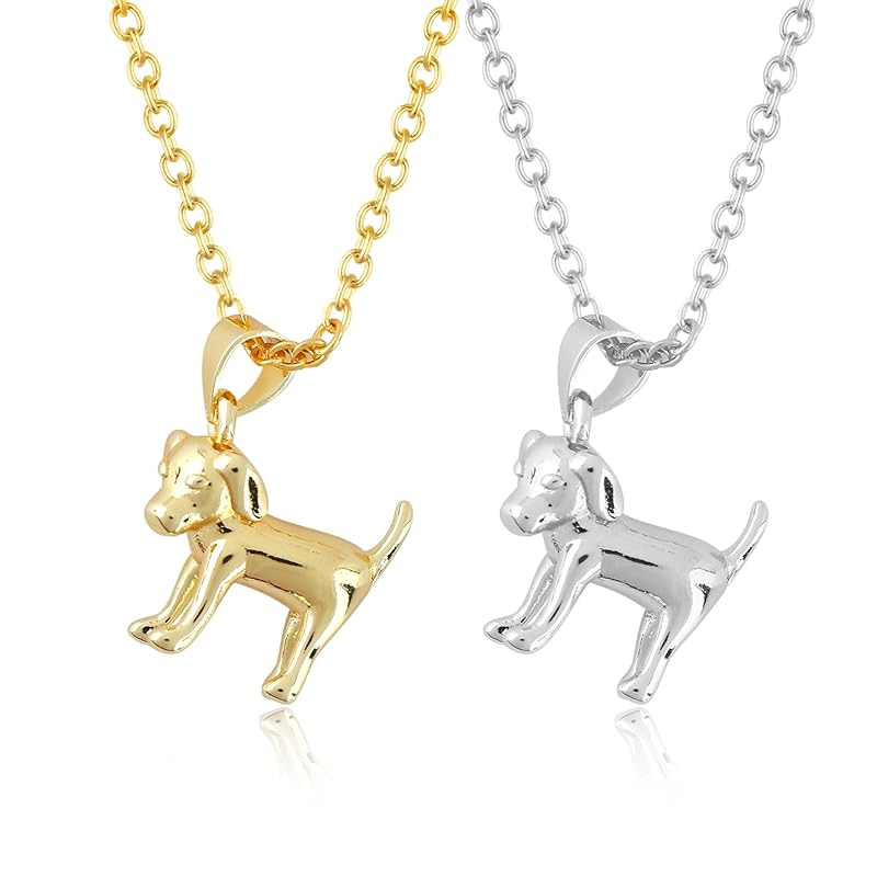 JOR Dog Charm Pendant Necklace, Loyalty Charm, Men and Women Unisex Jewelry, Dainty Gold & Silver Plated Combo Chain 18 inch (Pack of 2)