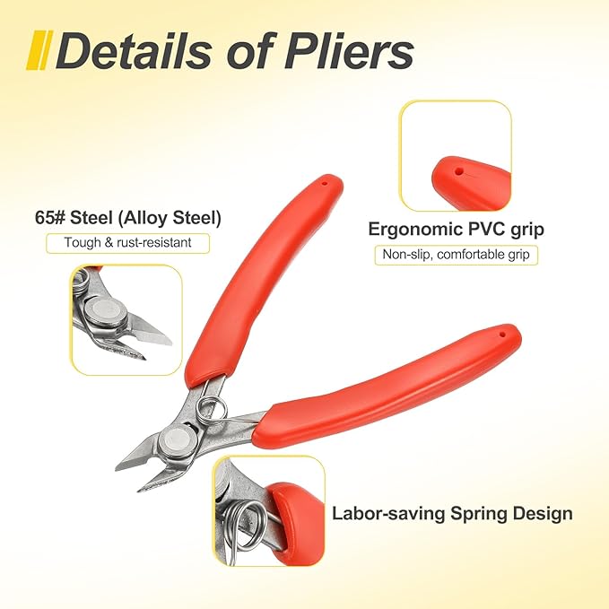 HARFINGTON 5" Flush Cut Pliers Precision Thicker Wire Cutter Side Cutter Diagonal Cutting Pliers for Jewelry Model Electronic 3D Print, Red/Silver