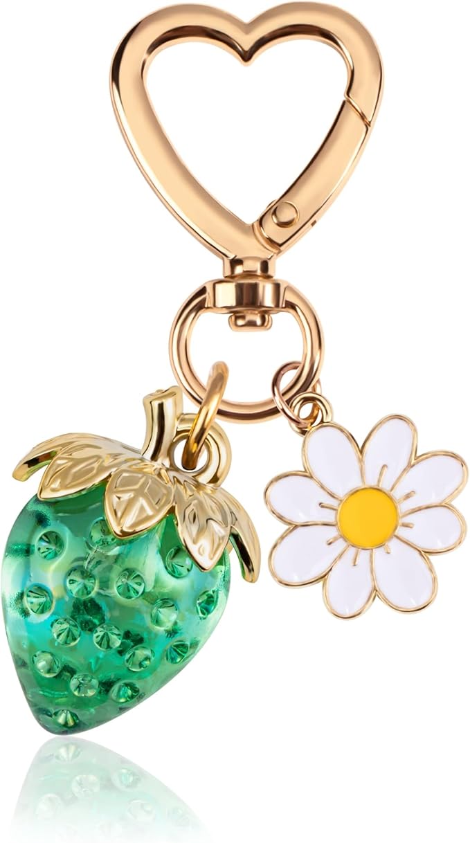 Wikavanli Cute Strawberry Keychain,Bag Charms,Kawaii Heart Flower Daisy Key chains Accessories Decor for Women Girls Purse