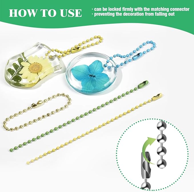 Yauhar 420Pcs Colorful Ball Chain Assorted Set, 14 Colors 2.4mm Metal Ball Bead Chain Connector Clasp Extension for Keychain Tags Jewelry Necklace Making Key Ring Ornament