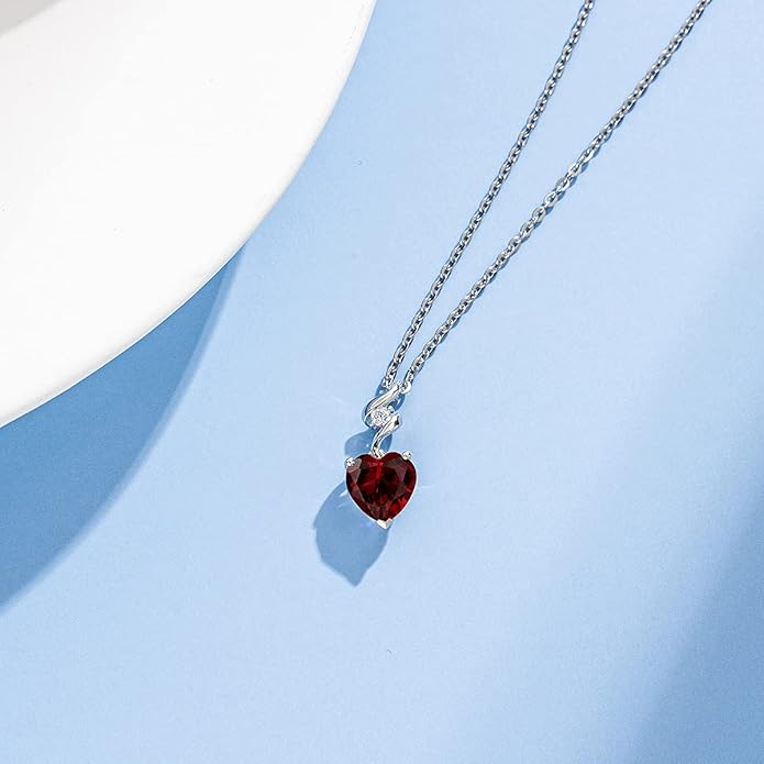 AGVANA Christmas Gifts 14K Solid White Gold Diamond Gemstone Pendant with Sterling Silver Chain 8mm Heart Birthstone Necklace Fine Jewelry Anniversary Birthday Gifts for Women Mom Wife