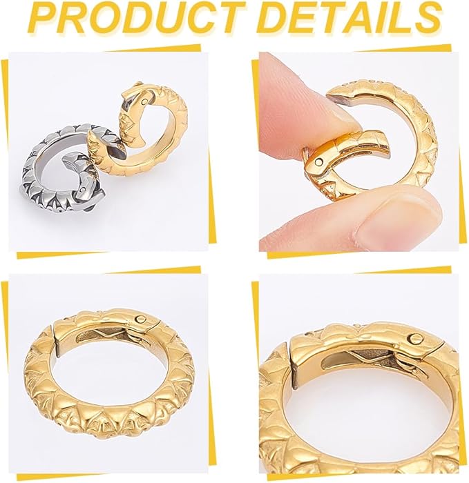 UNICRAFTALE 2Pcs 2 Colors 304 Stainless Steel Spring Gate & Round Rings Golden Spring Snap Clip Hooks Antique Silver Split Rings Keyring Buckle for Jewelry Making