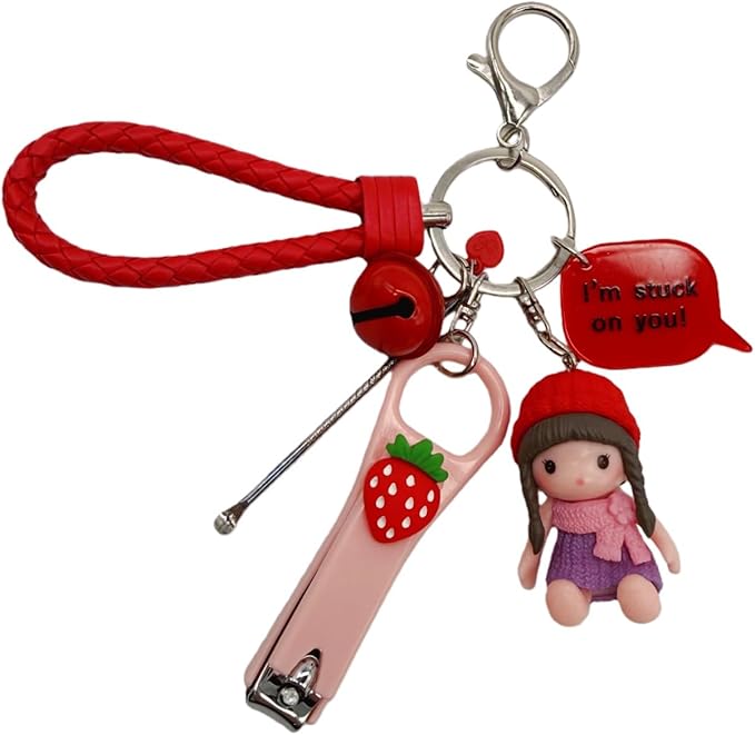 Cute Keychain with Nail Clipper Ear Pick for Women Girls Cute Key Chain Wristlet Cartoon Keychain Lanyard
