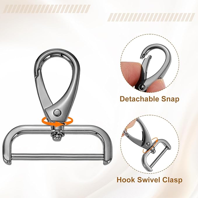 HARFINGTON 4pcs Detachable Snap Hook Swivel Clasp 1 1/2" (38mm) Zinc Alloy Lobster Claw Clasp for Keychain Lanyard Purse DIY Purse Strap, Gun Black