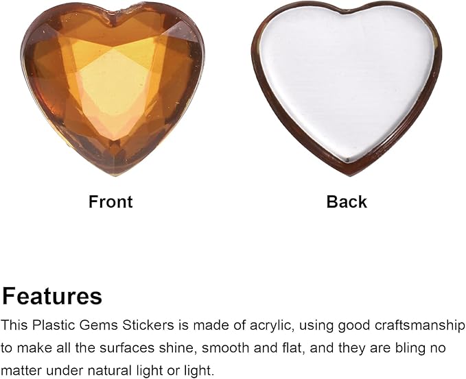 MECCANIXITY 40 Pcs Acrylic Heart Rhinestone 12mm Flat Back Plastic Gems Jewelry Stickers for Craft Bead Face Painting Costume Jewelry Making, Dark Coffee