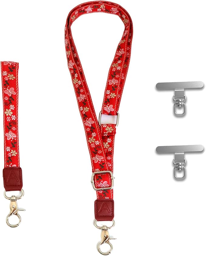 LEMEDE Wrist Keychain and Adjustable Phone Lanyard, Silver Hook Phone Crossbody Strap with 360° Rotating Phone Pads