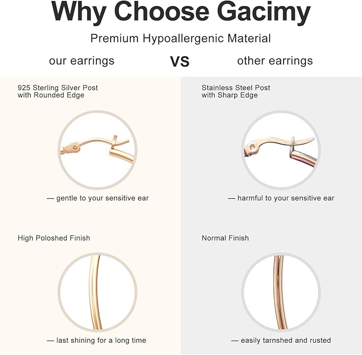 Gacimy Gold Hoop Earrings for Women 14K Real Gold Plated Hoops with 925 Sterling Silver Post