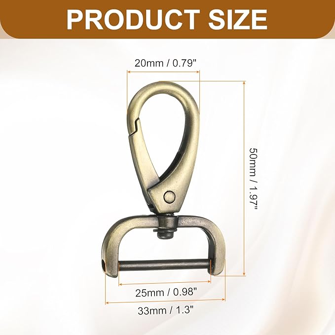 HARFINGTON 2Pcs Detachable Snap Hook Swivel Clasp 1" D Ring with Swivel Lobster Claw Clasps Hook for Purse Strap Keychain Bag DIY Craft, Brass