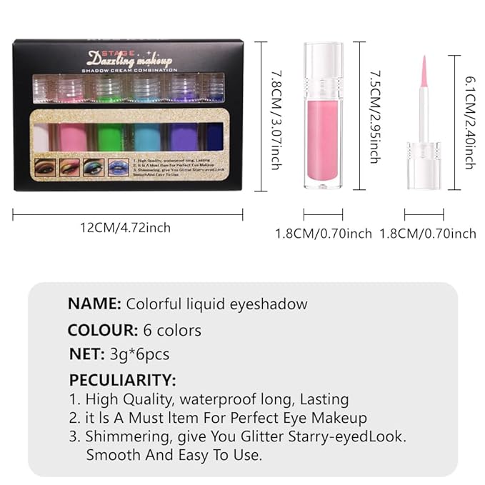 6 Pcs Colorful Matte Liquid Eyeshadow Eyeliner Set, White, Pink, Green, Blue, Purple, Dark Blue, Halloween Stage Clown Children's Makeup, Quick-Drying, Long-Lasting, Waterproof (6Pcs-Matte Colorful 1)